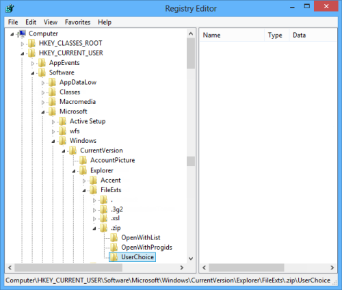 Browsing in the Registry Editor