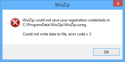 mensaje de error de winzip