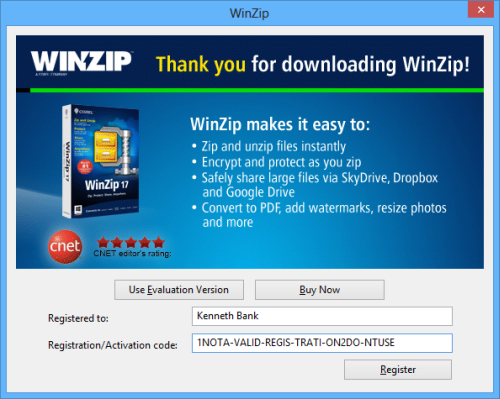 winzip free registration code download