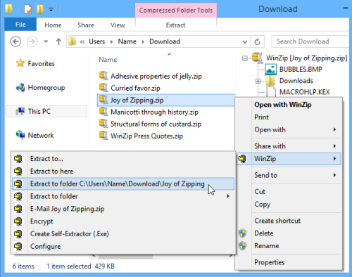 how to avoid opening a download in winzip