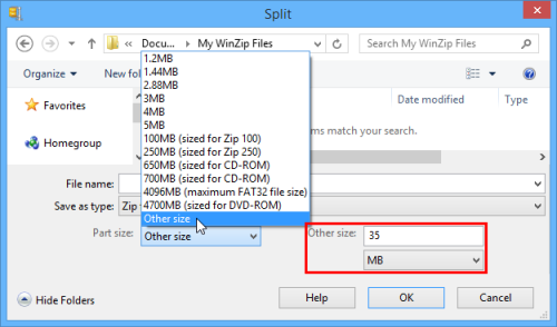 split zip file by size