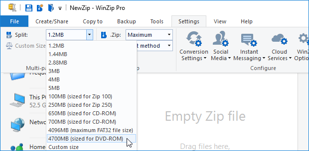 winzip split compressed archive download