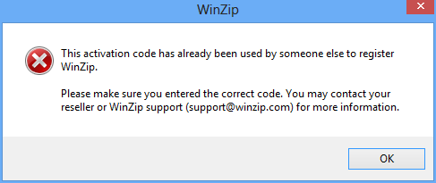 Since the activation code has been used, you will need to enter your registration information into your WinZip application.