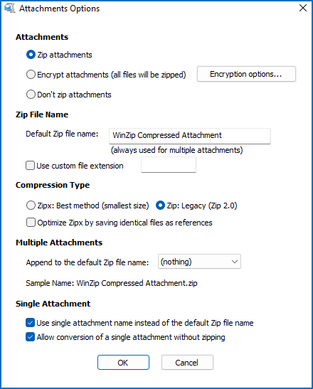 Attachment options from Windows Start