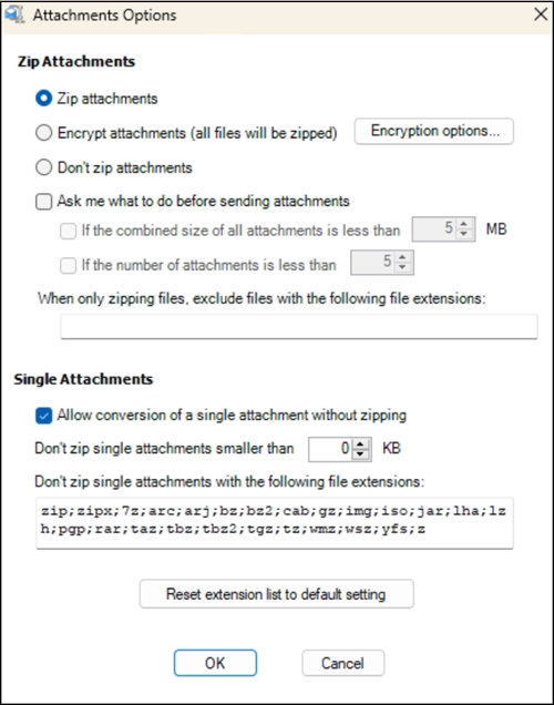 zip attachment name window