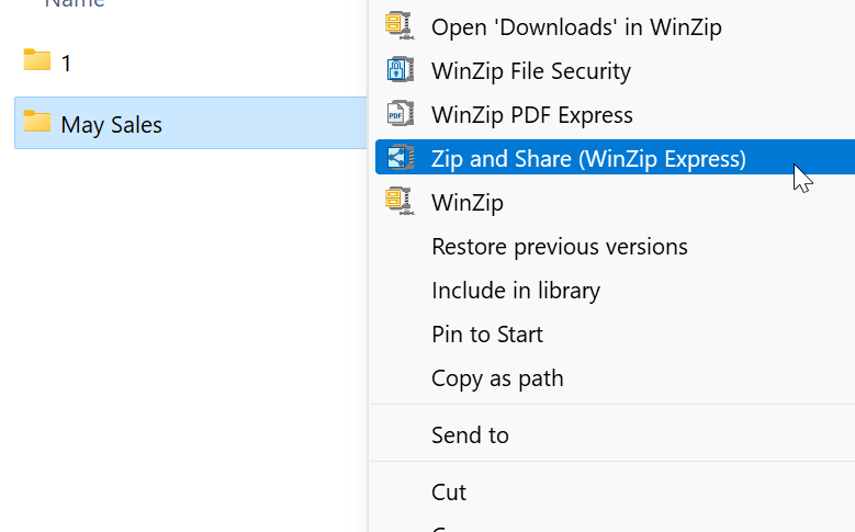 Zip and Share context menu