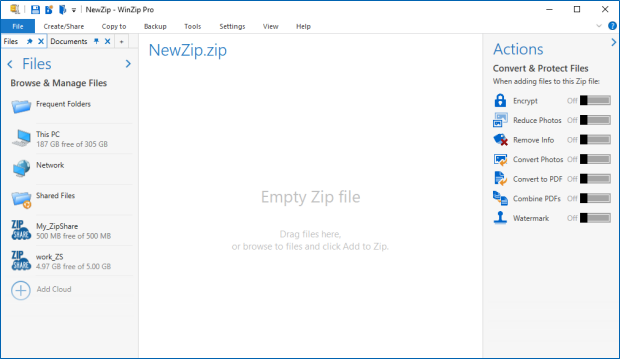 WinZip in the default view