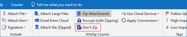 Click the Zip Attachments button