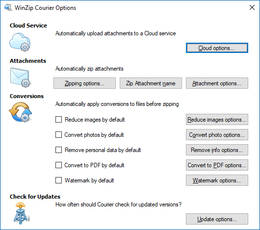 Courier Options dialog