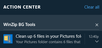 Actions Center notification