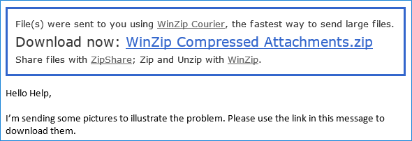 Email message with link to uploaded file