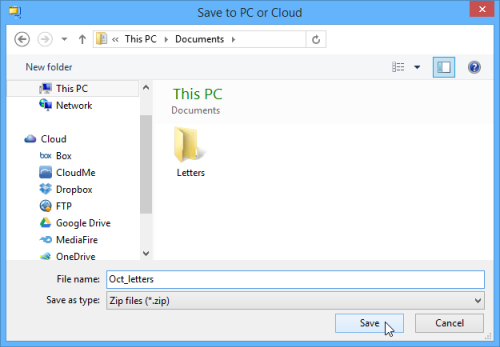 Choose where to save your Zip file