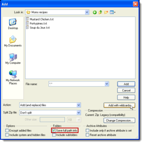 Zip using Save full path info