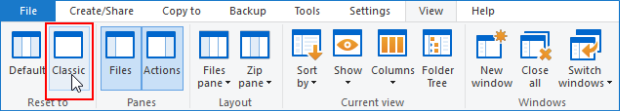 Reset the view to Classic