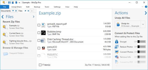 Zip file in the Default view