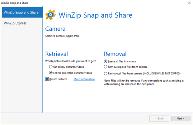 WinZip Snap and Share first dialog