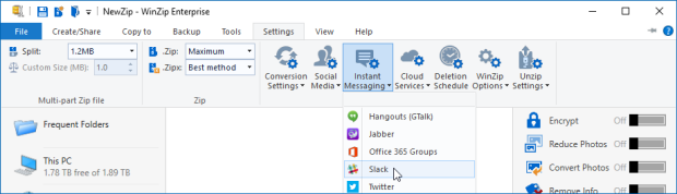 Click Slack on Intant Messaging drop down menu