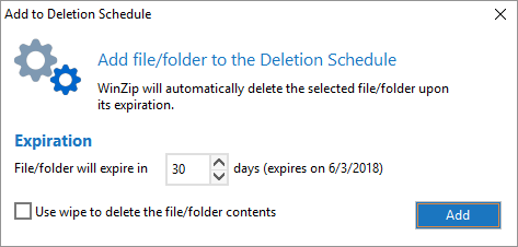 Configure the Add to Deletion Schedule dialog