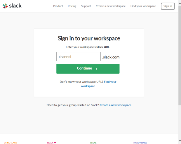 Type workspace name and click Continue