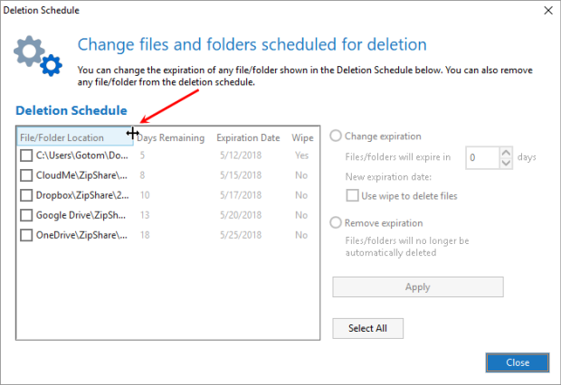 Click Deletion Schedule on the Settings tab