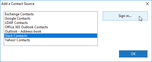 Click Slack Contacts and click Add