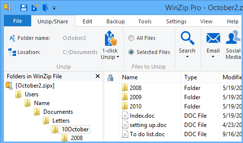 October2.zipx contains full folder information (up to the drive letter)