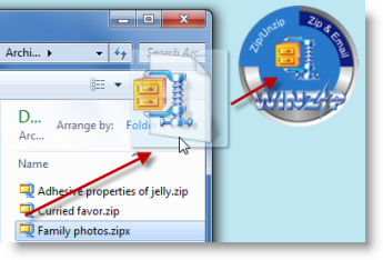 Drop a Zip file on the WinZip Gadget to unzip it