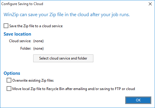 WinZip Job Cloud dialog