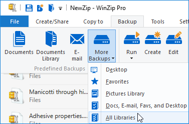 WinZip Pro Jobs menu