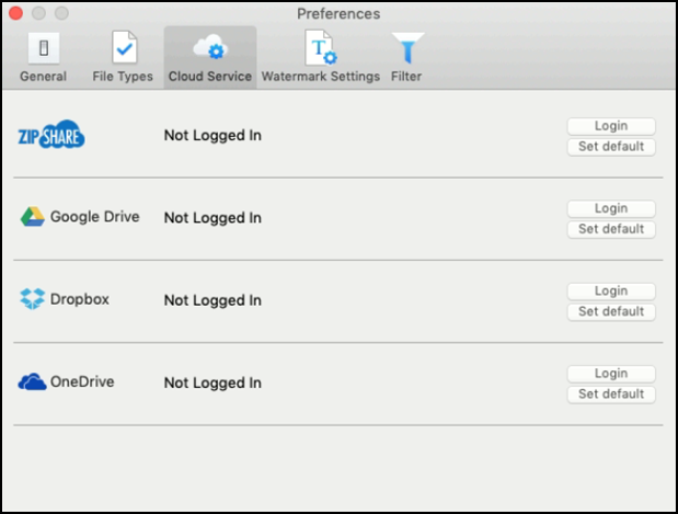 The Preferences dialog - Cloud Service