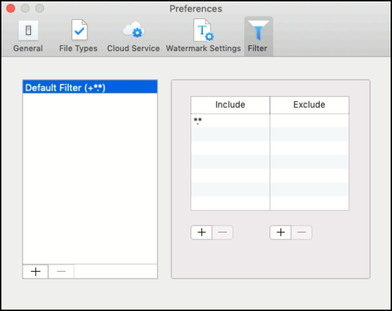 The Preferences dialog - Filter