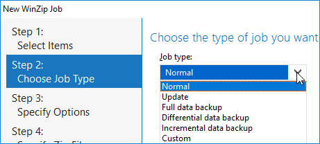 WinZip Job Types